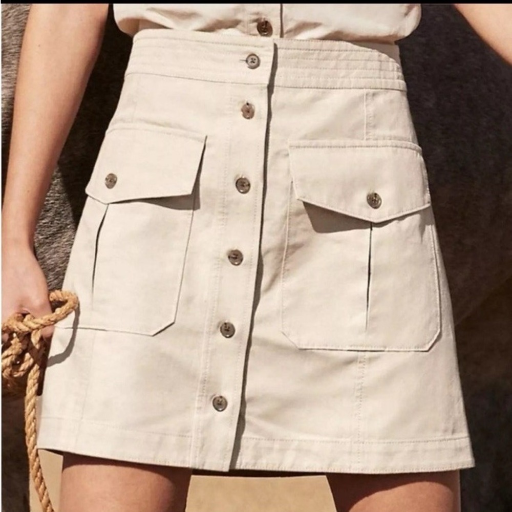 LOFT Cream Button-Front Skirt